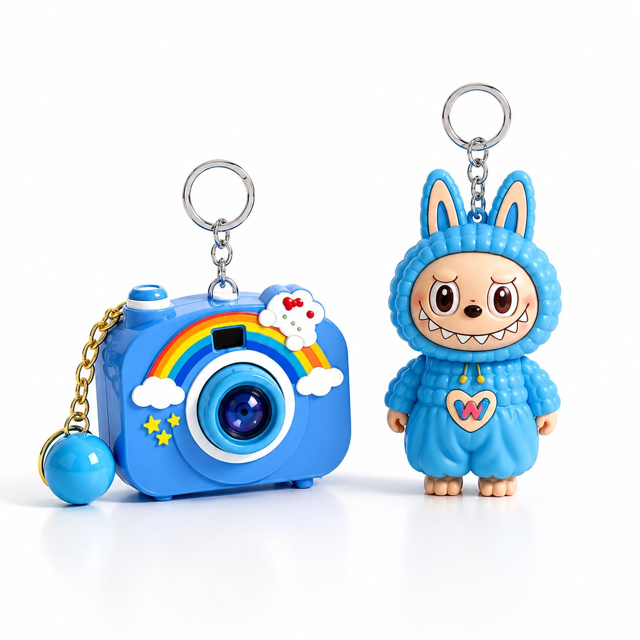 Camera Projector Keyring with Face Changing Bunny Doll, Blue, ABS